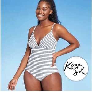 Kona Sol Striped One Piece Swimsuit XL